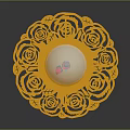 Yellow Carved Accent Table with Transparent Glass Cover and Pink Flower