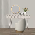 Elegant Modern Dressing Table With Round Mirror Vase Flowers Skincare Products And Cozy Chair