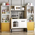 Yellow And White Kitchen Cabinets With Microwave Spatulas Bowls And Blender