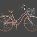 Pink Bicycle With Front Basket And Brown Seat On Black Background