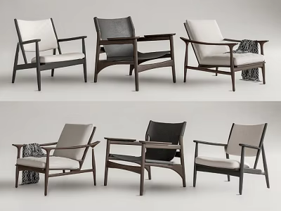 Modern Style Leisure Chairs With Wooden Frame Comfortable Cushions And Various Colors 3d model