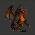 Detailed 3D Fantasy Dragon Creature With Fiery Red Black Scales Sharp Claws And Wings