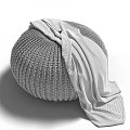 Gray Knitted Round Pouf With Beige Cloth For Living Room Decor