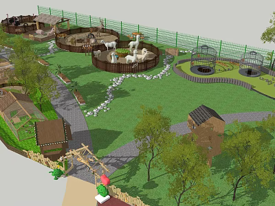 Zoo Park Layout Featuring Animal Enclosures Green Lawn Pathways And Trees 3d model