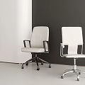Two Modern White Office Chairs with Dark Armrests Black Base and Silver Frame Design