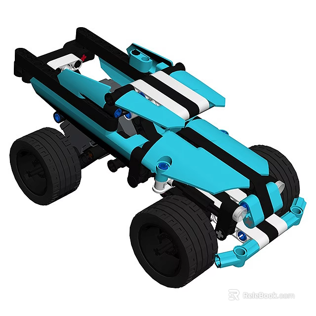 Blue White Black Electric Toy Car With Building Blocks And Big Wheels 3d model 