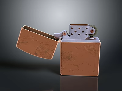 Vintage Metal Lighter With Open Lid Wheel And Flame Outlet Design 3d model