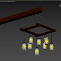 Outdoor Rustic Glass Jar Chandelier With Lit Candles Red Wooden Frame Night Sky