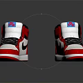 High Top Red White Black Sneakers With Blue Logo And Black Swoosh Design