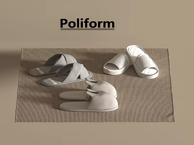 Soft Comfortable Poliform Slippers In Gray And White On Carpet Surface 3d model