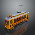 Vintage Yellow Tram Train With White Roof And Overhead Wire On Tracks