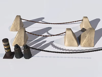 Road Facilities Featuring Concrete Barriers Metal Chains And Safety Bollards For Traffic Control 3d model