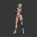 Blonde Female Character In Futuristic White And Blue Outfit With Mechanical Parts Standing Pose