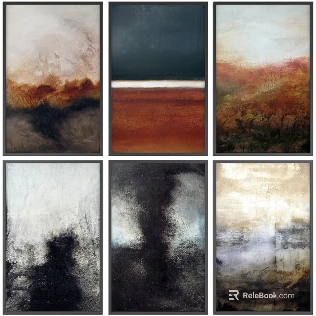 Modern Picture Frames With Abstract Paintings In Earthy And Neutral Tones 3d model 