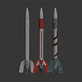 Colorful Rocket Models With Different Colors And Designs Arranged On Black Background 3d model