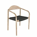 Modern Wooden Single Chair Featuring Curved Armrests And Woven Seat Structure