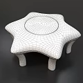 Star Shaped Stool With Black White Spots Pink Accents And Wooden Legs