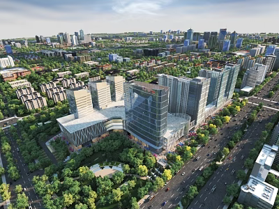 Modern Urban Planning Aerial View With High Rise Buildings Green Spaces And Road Networks 3d model