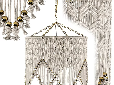 Handmade Bohemian Macramé Chandelier With Decorative Tassels Beads And Geometric Pattern 3d model