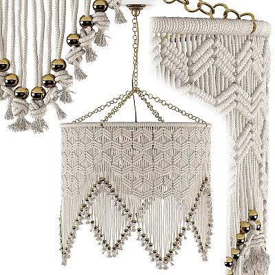 Handmade Bohemian Macramé Chandelier With Decorative Tassels Beads And Geometric Pattern 3d model