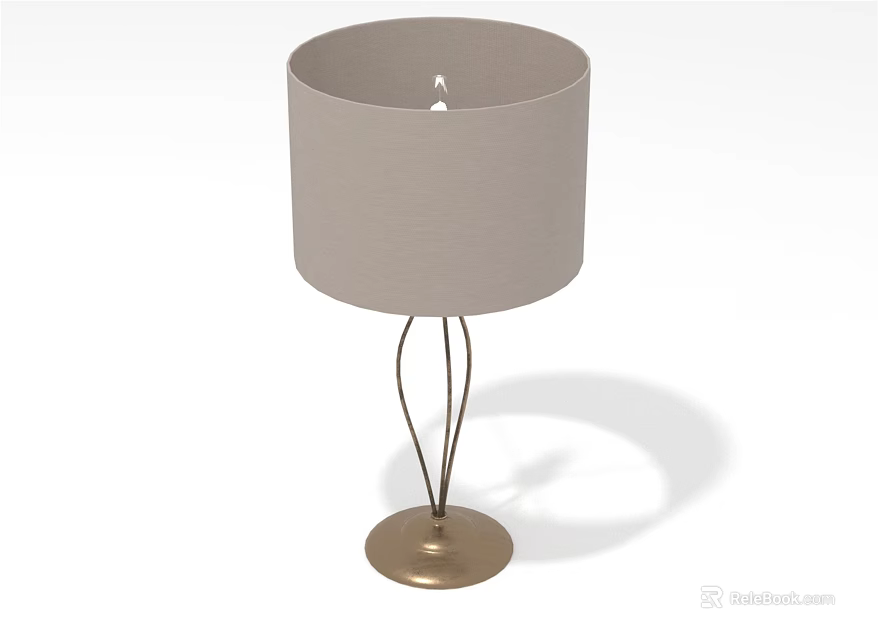 Simple Modern Table Lamp With Gray Fabric Shade Curved Metal Stem And Gold Base 3d model 