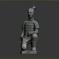Ancient Chinese Terracotta Warrior Sculpture With Kneeling Posture Intricate Armor And Traditional Hair Bun