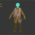 3D Military Character In Uniform With Helmet Tactical Vest Yellow Gloves And Boots