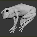 White Frog 3D Model With Black Eyes On Gray Background And Reflection 3d model