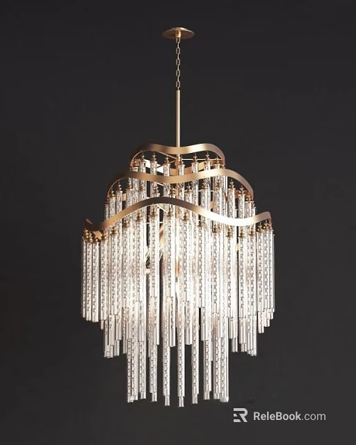 Elegant Crystal Chandelier With Gold Frame And Hanging Crystal Pendants For Interior Lighting 3d model 
