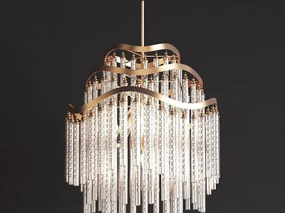 Elegant Crystal Chandelier With Gold Frame And Hanging Crystal Pendants For Interior Lighting 3d model