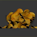 Orange Potato Chips In Transparent Bowl With Scattered Pieces And Reflection On Dark Background