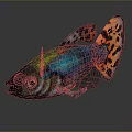Aquatic Animal Colorful Fish With Blue Body Green Iridescent Scales And Orange Black Spotted Tail