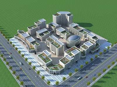 Modern Industrial Plant Aerial View With Multiple Buildings Green Roofs and Surrounding Trees 3d model
