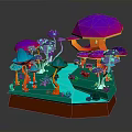 Colorful Mushroom 3D Scene With Umbrella Shaped Caps Red Base And Blue Pathway