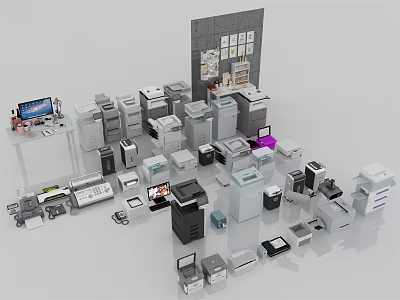 Extensive Collection of Office Appliances Including Printers Copiers Scanners Shredders And Computers 3d model