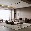 Modern Living Room Interior Design With Brown Sofa Coffee Table And Floor Lamp