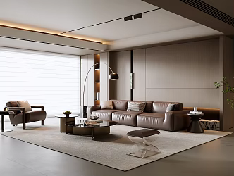 Italian Living Room Sofa Coffee Table Combination Leather Sofa Single Sofa Acrylic Stool Sofa Background Wall Floor Lamp Plant Dream Curtain 3d model