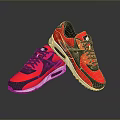 Fashionable Red And Black Sneakers With White Sole Laces And Reflective Effect For Daily Use