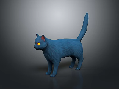 Blue Cat With Yellow Eyes In 3D Stylized Model On Gray Background 3d model