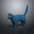 Blue Cat With Yellow Eyes In 3D Stylized Model On Gray Background
