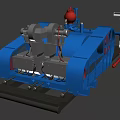 Blue Industrial Equipment With Gray Components Red Elements Pipes And Wheels On Platform 3d model
