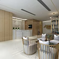 Elegant Hotel Lobby Interior With Wooden Walls Marble Reception And Gold Accent Chairs