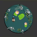 Modern Circular Water Feature With Blue Water Lily Pads Lotus Flowers And Decorative Plants