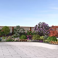 Beautiful Roof Garden Landscaping With Colorful Flowers Wooden Lattice Fence And Paved Floor