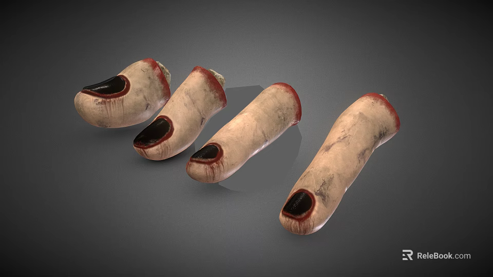 Four Realistic Severed Fingers With Red Edges And Black Nails Prop 3d model 