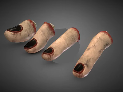 Four Realistic Severed Fingers With Red Edges And Black Nails Prop 3d model