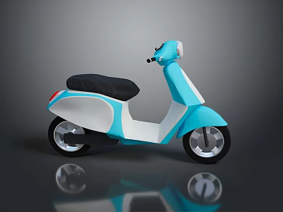 Stylish Blue And White Modern Scooter With Black Seat And Chrome Wheels 3d model