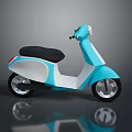 Stylish Blue And White Modern Scooter With Black Seat And Chrome Wheels