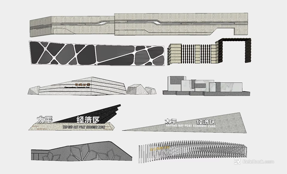 Modern Feature Wall Design With Stone Texture Geometric Patterns And Structural Lines 3d model