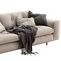 Comfortable Light Gray Multi person Sofa With Soft Pillows And Dark Blanket 3d model